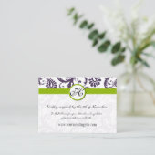 Apple Green Lapis Paarse Damask Wedding Info Cards Informatiekaartje (Staand voorkant)