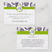 Apple Green Lapis Paarse Damask Wedding Info Cards Informatiekaartje (Voorkant / Achterkant)