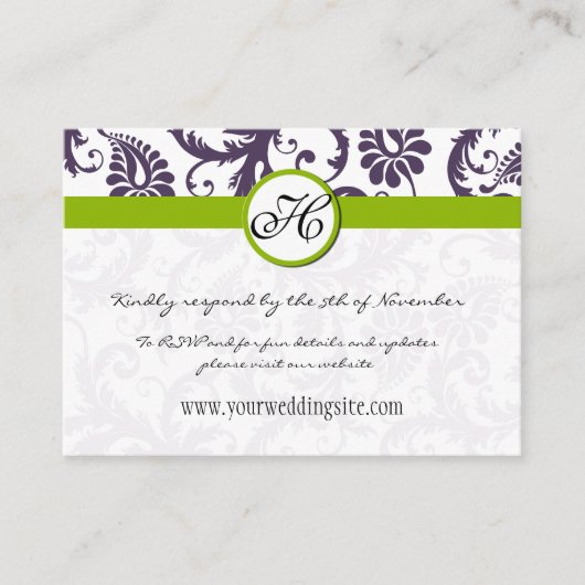 Apple Green Lapis Paarse Damask Wedding Info Cards Informatiekaartje (Voorkant)
