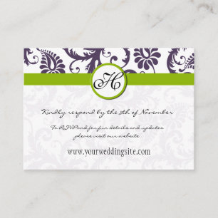 Apple Green Lapis Paarse Damask Wedding Info Cards Informatiekaartje