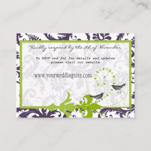 Apple Green Lapis Paarse Damask Wedding Info Cards Informatiekaartje (Voorkant)