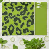 Apple Green Leopard Animal Print; gepersonaliseerd Theedoek (Gevouwen)