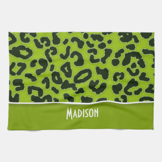 Apple Green Leopard Animal Print; gepersonaliseerd Theedoek