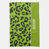 Apple Green Leopard Animal Print; gepersonaliseerd Theedoek (Verticaal)