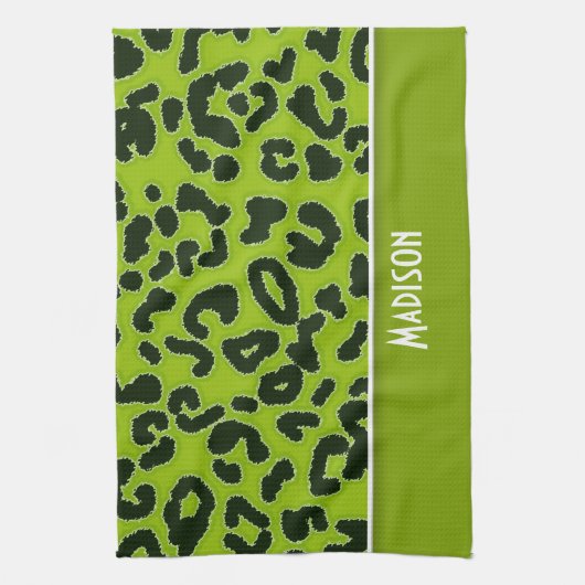 Apple Green Leopard Animal Print; gepersonaliseerd Theedoek (Verticaal)