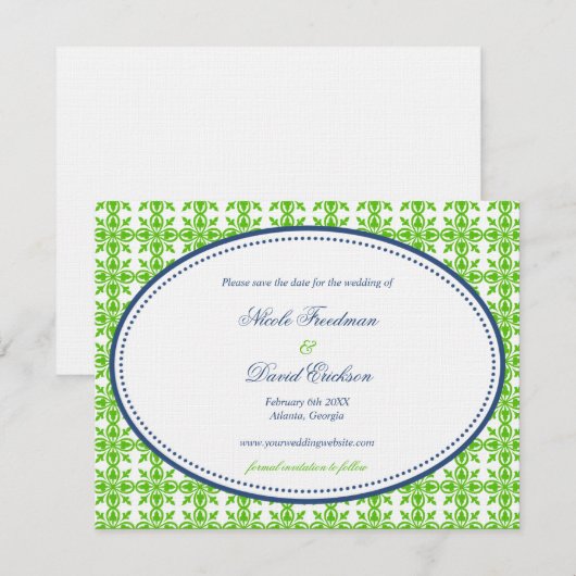 Apple green marvy oval preppy bruiloft behalve de save the date (Voorkant / Achterkant)