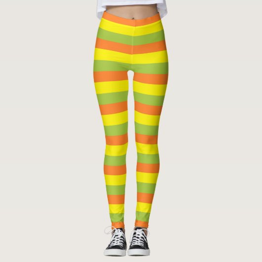 Apple Green, Oranje en Gele Stripes Leggings (Voorkant)