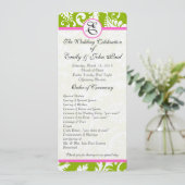 Apple Green & Pink Damask Swirls Wedding Programme Programmakaart (Staand voorkant)