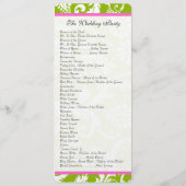 Apple Green & Pink Damask Swirls Wedding Programme Programmakaart (Achterkant)