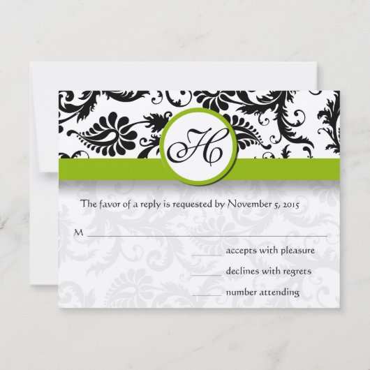 Apple Green Response Card - Tekst aan de kant Matt RSVP Kaartje (Achterkant)