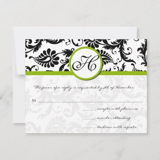 Apple Green Response Card - Tekst aan de kant Matt RSVP Kaartje (Achterkant)