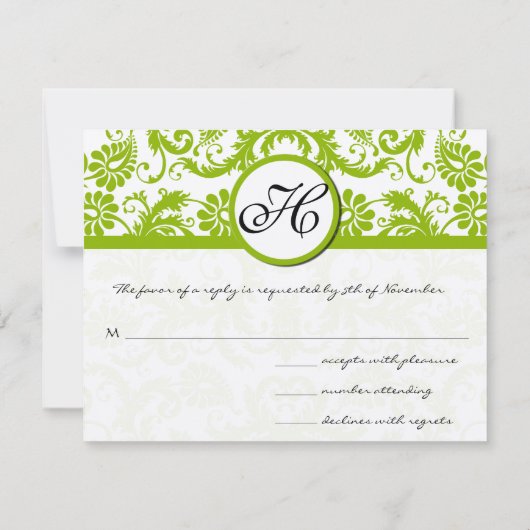 Apple Green Response Card - Tekst aan de kant Matt RSVP Kaartje (Achterkant)