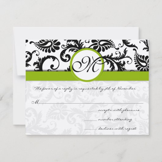Apple Green Response Card - Tekst aan de kant Matt RSVP Kaartje (Achterkant)