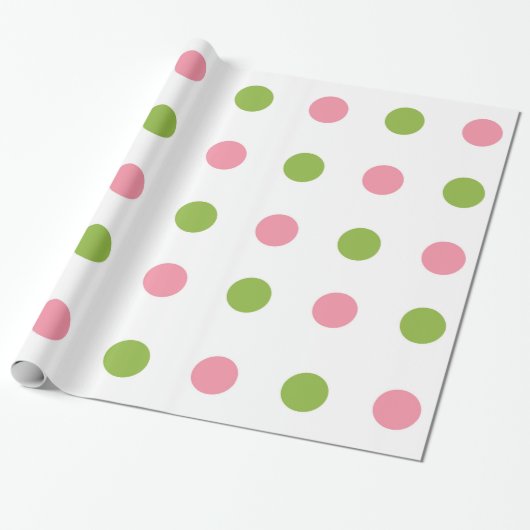 Apple Green Salmon Pink Polka Dot Wrapping Paper Cadeaupapier (Uitgerold)