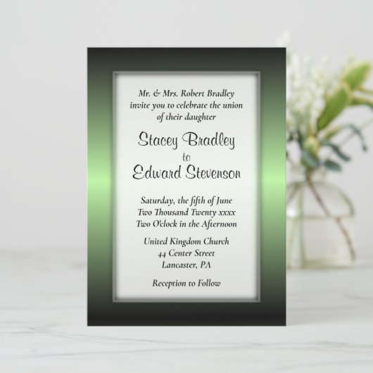 Apple Green Shine Dated Front Wedding Invitation Kaart (Staand voorkant)