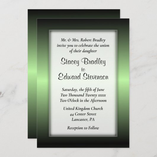 Apple Green Shine Dated Front Wedding Invitation Kaart (Voorkant / Achterkant)