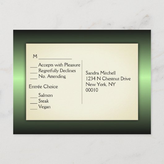 Apple Green Shine RSVP met Entree Choices Uitnodiging Briefkaart (Achterkant)