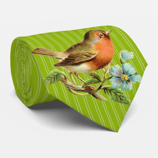 Apple Green Stripes Bird Wedding Stropdas (Opgerold)