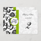 Apple Green Trim Black Damask Table Number-kaarten Briefkaart (Voorkant / Achterkant)