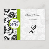 Apple Green Trim Black Damask Table Number-kaarten Briefkaart (Voorkant)