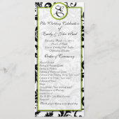 Apple Green Trim Black Damask Wedding Program Programmakaart (Voorkant)