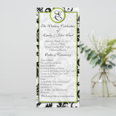 Apple Green Trim Black Damask Wedding Program Programmakaart (Staand voorkant)