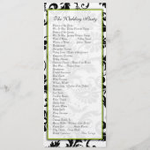 Apple Green Trim Black Damask Wedding Program Programmakaart (Achterkant)