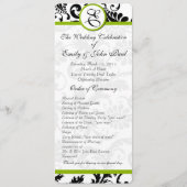 Apple Green Trim Black Damask Wedding Program Programmakaart (Voorkant)