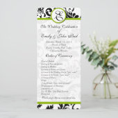 Apple Green Trim Black Damask Wedding Program Programmakaart (Staand voorkant)