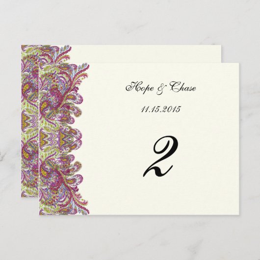 Apple Green Trim Damask Swirls Table Number Cards Briefkaart (Voorkant / Achterkant)