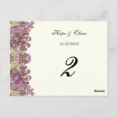 Apple Green Trim Damask Swirls Table Number Cards Briefkaart (Achterkant)