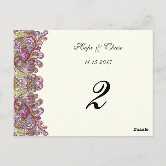 Apple Green Trim Damask Swirls Table Number Cards Briefkaart (Achterkant)