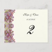 Apple Green Trim Damask Swirls Table Number Cards Briefkaart (Voorkant)