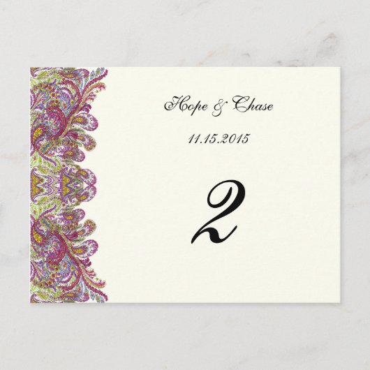 Apple Green Trim Damask Swirls Table Number Cards Briefkaart (Voorkant)
