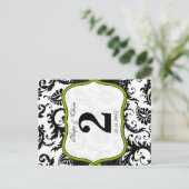 Apple Green Trim Damask Swirls Table Number Cards Briefkaart (Staand voorkant)