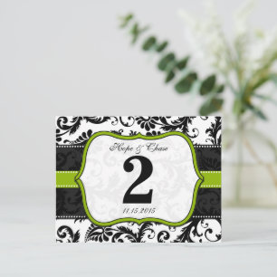 Apple Green Trim Damask Swirls Table Number Cards Briefkaart