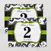 Apple Green Trim Damask Swirls Table Number Cards Briefkaart (Voorkant / Achterkant)