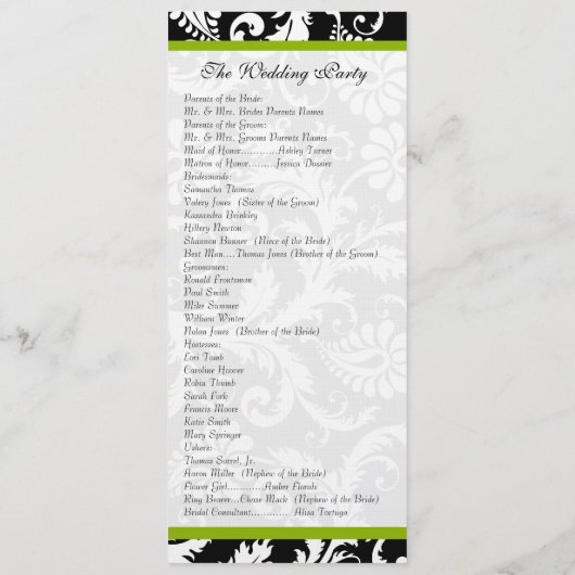 Apple Green Trim Damask Swirls Wedding Programme Programmakaart (Achterkant)