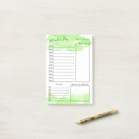 Apple Green Waterverf Daily Planner Post-it® Notes (Op bureau)
