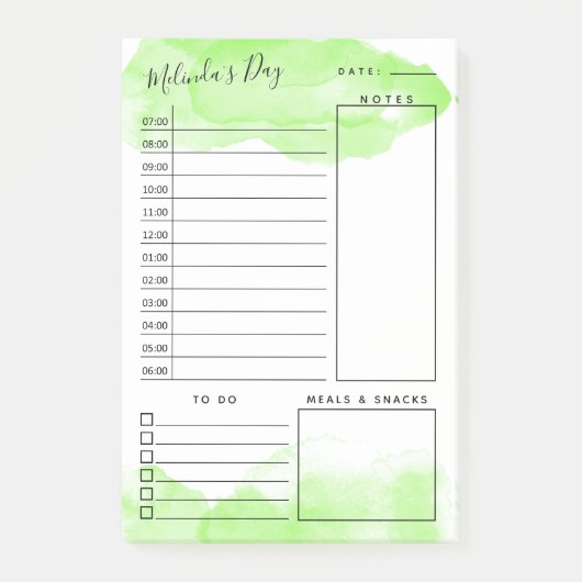 Apple Green Waterverf Daily Planner Post-it® Notes (Voorkant)