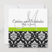 Apple Green Wedding Invitation Monogram Damask Kaart (Voorkant)