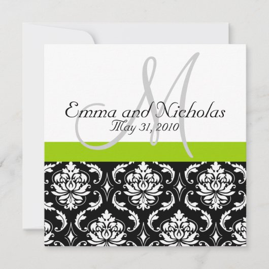 Apple Green Wedding Invitation Monogram Damask Kaart (Voorkant)