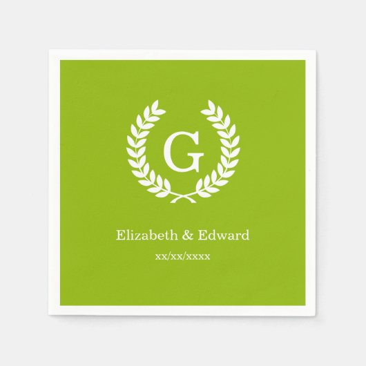 Apple Green Wheat Laurel WreatInitiaal Monogram Servetten (Voorkant)