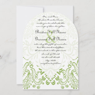 Apple Green Whimsical Bird Wedding Invitations Kaart