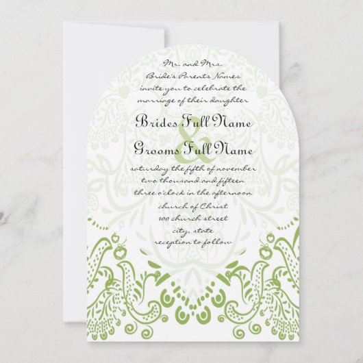 Apple Green Whimsical Bird Wedding Invitations Kaart (Achterkant)