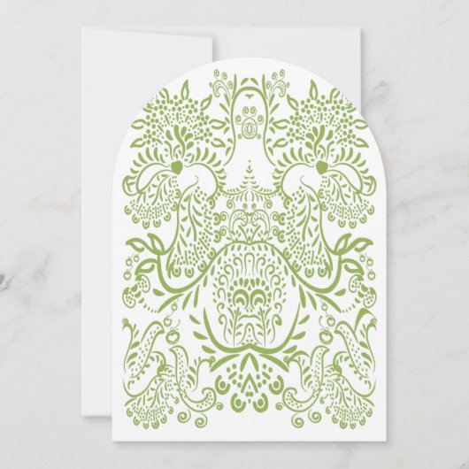Apple Green Whimsical Bird Wedding Invitations Kaart (Voorkant)