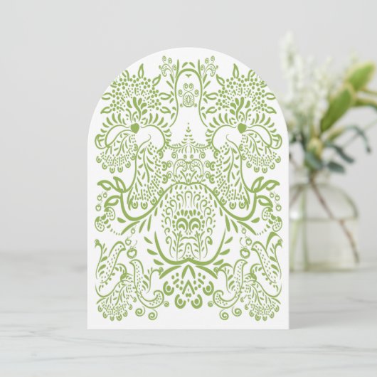 Apple Green Whimsical Bird Wedding Invitations Kaart (Staand voorkant)