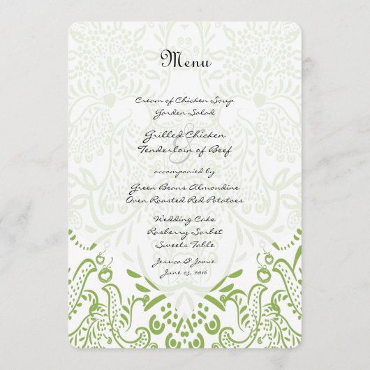 Apple Green Whimsical Bird Wedding Menu (Achterkant)