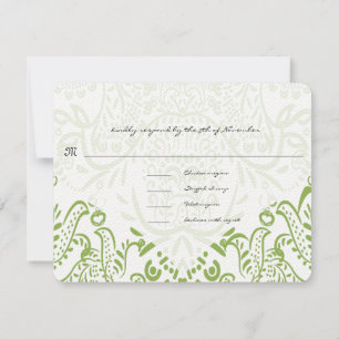 Apple Green Whimsical Bird Wedding Response Kaarte RSVP Kaartje