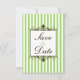 Apple Green, White, Brown Striped Save the Date